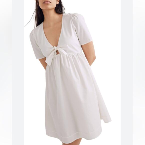 Madewell White Tie Front Poplin Mini Dress size 2 - Picture 2 of 16